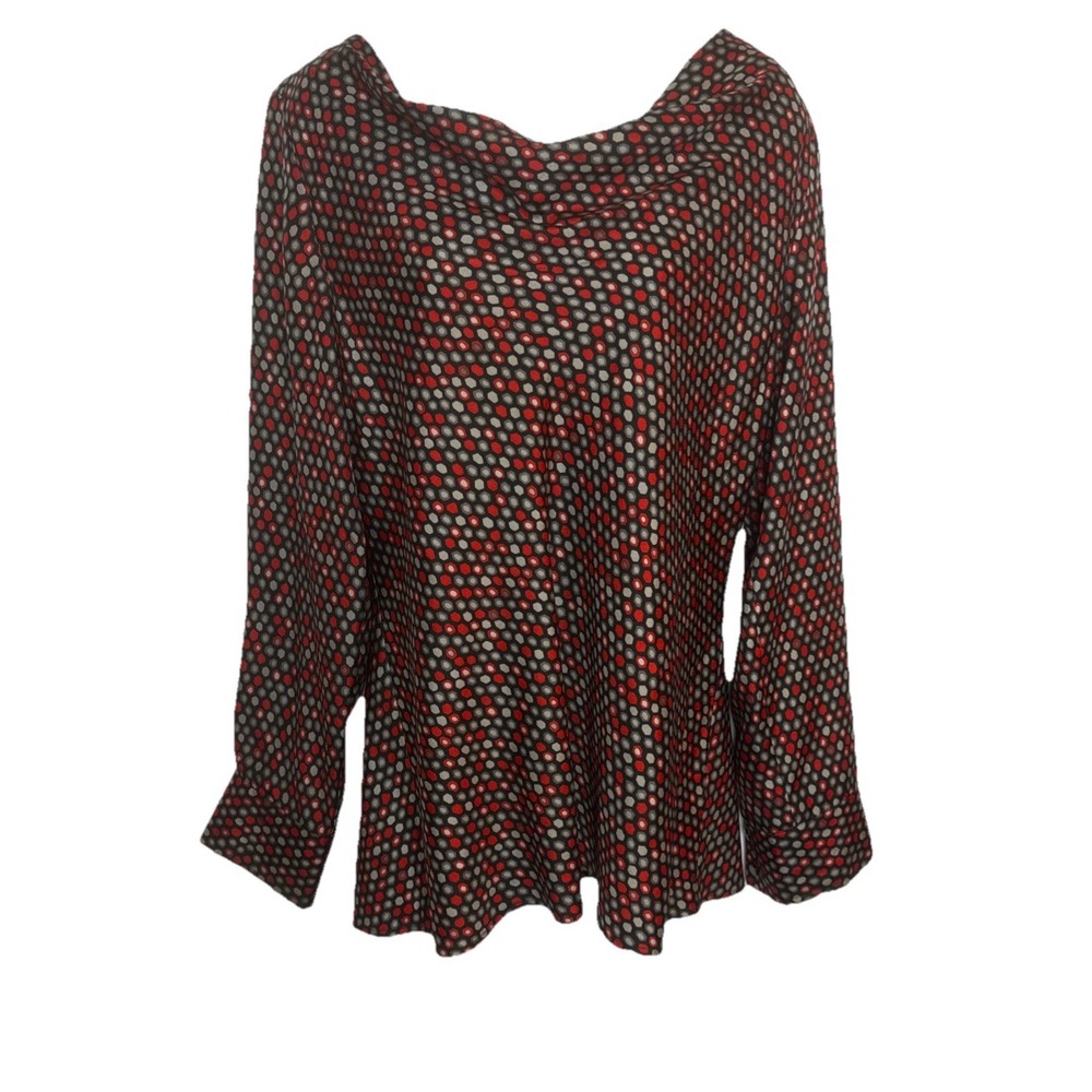 Pendleton Womens  Cowl Neck Blouse Red Gray Geometric 100% Silk‎ Flowy Career